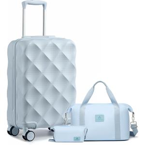 Somago Luggage Sets 20in Carry on Suitcase with TSA Lock YKK Zipper Spinner Wheels ABS Hardside Luggage 3 Piece Weekender Bags Travel Set, Light Blue