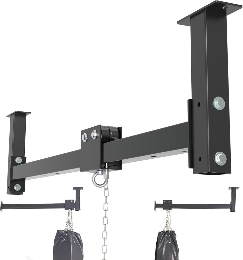 Heavy Bag Hanger Roller Wall Ceiling Mount 40'' - 50'' Long Rail Ease Adjust for Heavy Punching Bags up to 300 LBS