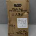 Ginkgo 50 Pack 20 oz Plastic Iced Coffee Cups with Lids and Straws, Clear Disposable To Go Cups for Coffee, Cold Drinks, Smoothie and Coffee Bar Accessories