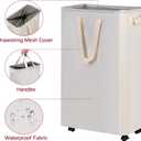 Slim Laundry Hamper with Wheels, Rolling Laundry Basket for Clothes, Small Laundry Basket for Bedroom, Dorm and Laundry Room, 75L (19.8 Gallons) Beige