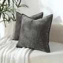 Stellhome Pack of 2, Soft Chenille Soild Throw Pillow Covers Accent Cushion Case Boho Farmhouse Neutral Decorative Pillowcase for Couch Sofa Bedroom Living Room Home Decor 16 x 16 Inch, Dark Grey
