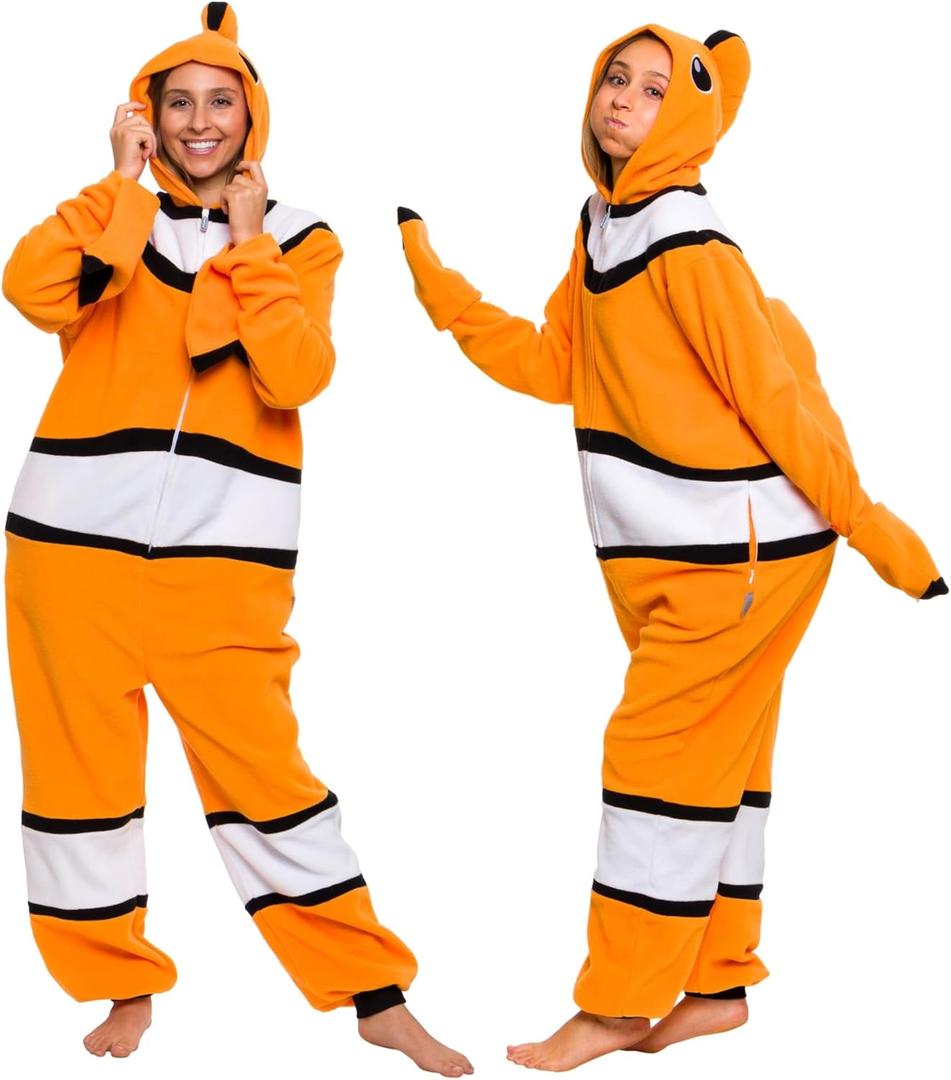 Funziez! Sea Creatures Onesie Lobster, Clown Fish, Hammerhead Shark, Octopus, Squid - Plush Adult Animal Costume Jumpsuit (X-Large, Orange)