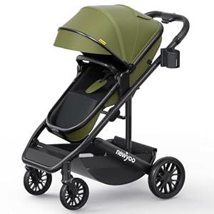 Newyoo Infant Stroller with Pramette Mode, Nestro 516M, Convertible Baby Strollers with Reversible Seat & Cup Holder, Coches para Bebes, 2-in-1 Rear-Facing Pram, Muted Olive