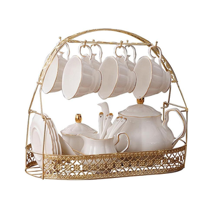 fanquare 15 Pieces Simple White English Ceramic Tea Sets,Tea Pot,Bone China Cups Without Metal Holder,Matching Spoons,Afternoon Tea Set Service Coffee Set