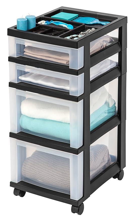 IRIS USA, Inc. MC-322-TOP 4-Drawer Storage Cart with Organizer Top, Clea