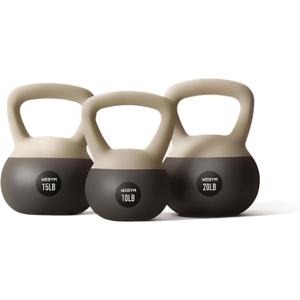 WeGym Soft Kettlebell Set with Cushioned Impact Resistant Base, Anti Slip Wide Grip Handle for Home Workouts, Weightlifting, Full Body Training (10+15+20LB Sandstone-3 PCS)