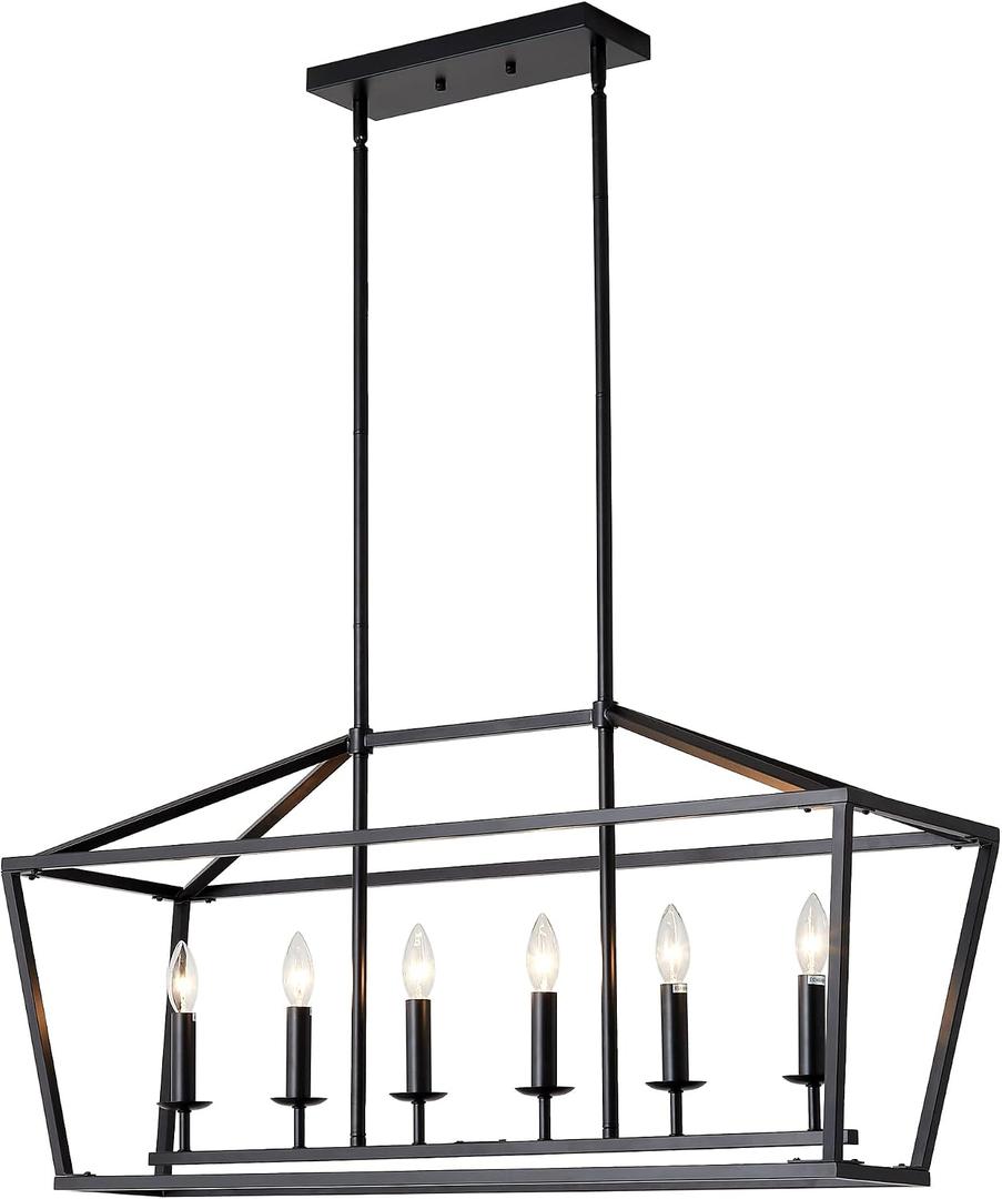 Xilicon Black Classic Dinning Room Chandelier 6 Light Farmhouse Pendant Lighting Chandelier Light Fixtures Ceiling Hanging with Square Cage Shades Fixtures for Kitchen Dining Room Entryway by Xilicon