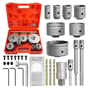 22PCS Concrete Hole Saw Kit, 30/40/50/65/80/100/110mm, Alloy Steel, Silver, Industrial, Hole Saw Set, Compatible with Stone, Brick, Cement, Wall Drilling
