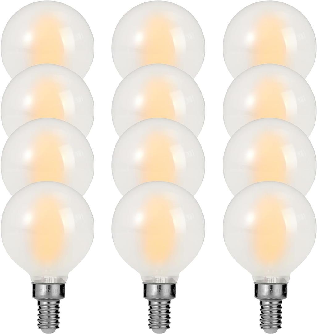 E12 G16 LED Globe Light Bulbs, Small Golf-Ball Size Round Bulb, 4W (40W Equivalent) 400 Lumens, 2700K Soft White, Dimmable, Frosted Glass, for Candelabra, Pendant, Sconce, Lamp, 10-Pack