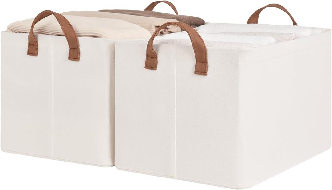StorageWorks Storage Bins, Shelves Baskets for Organizing, Large Fabric Closet Organizers with Handles, Metal Frame, Natural Color, 2-Pack (16 " L x 12" W x 10 " H)
