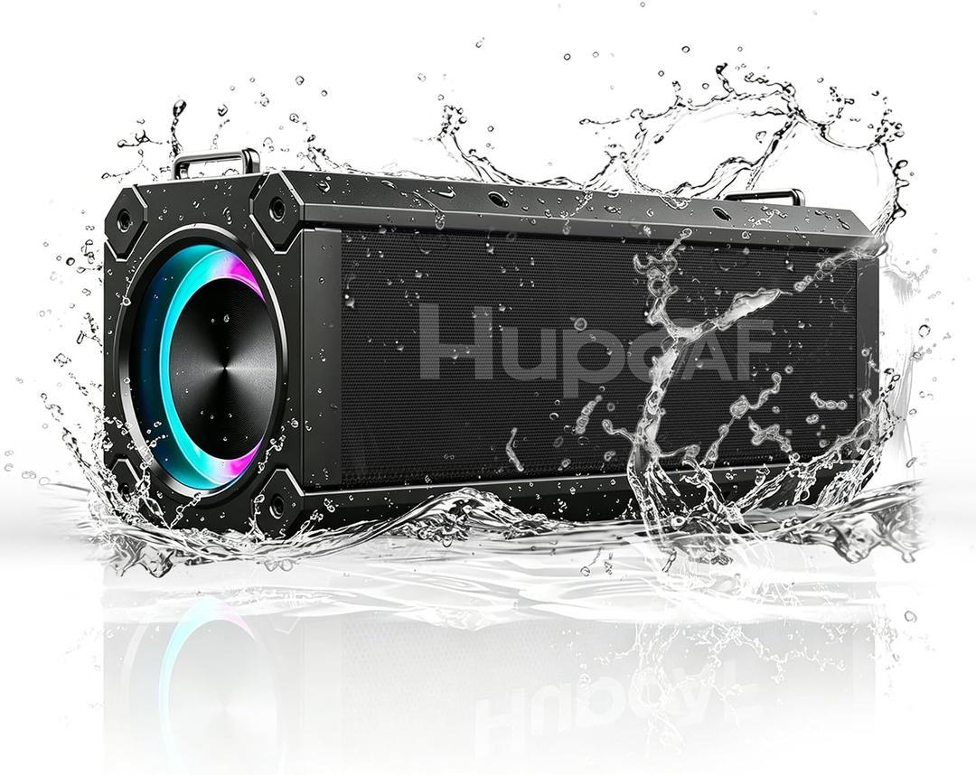 Hupoaf Speaker Bluetooth Wireless, 120W(Peak) Loud Outdoor Speaker with Deep Bass, IPX7 Waterproof, 20000mAh Power Bank/TWS/Portable Strap/EQ/Lightshow, Portable Speaker for Party/Camping/Beach/Garage