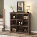 GarveeHome 9 Cube Storage Organizer Bookshelf, 4 Tier Farmhouse Horizontal Bookcase, 37.4 Inch Wood Storage Bookcase for Entryway, Long Low Bookshelves for Living Room-Black Oak