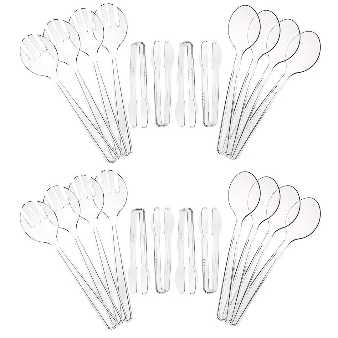 Clear Plastic Serving Utensils Set - 24 Clear Plastic Serving Spoons, 24 Tongs And 24 Forks - Heavy Duty Disposable Serving Utensils Set For Parties