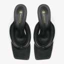 NEWBELLA Women's Square Toe Heeled Sandals Thong Strap Stiletto Heel Slip On Dress Shoes Fashion Summer Heels for Party Date Night Casual Wear (Black) 8.5