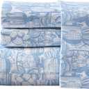 Wrangler - Queen Size Sheet Set, Ultra-Soft & Wrinkle-Resistant Bedding for Year Round Comfort, Deep Pockets, Bed Sheets with Matching Fitted Sheet & Pillowcases (Cactus Toile Blue)