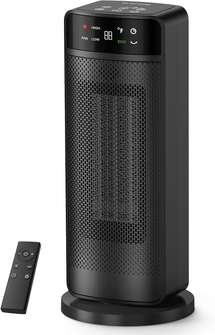 1500W Space Heaters for Indoor Use, PTC Ceramic Electric Heater Fast Heating with Remote, ECO, 59-95F Digital Thermostat, Child Lock, 24H Timer, Oscillating Portable Electric Heater for Large Room (BLACK)