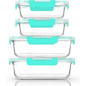 [80 oz & 36 oz]Extra Large Glass Food Storage/Baking Containers Set with Lids, 2 Pack 80 oz(10 cup)&2 Pack 36 oz (4.5 cup)Airtight Glass Container,Microwave,Oven,Freezer and Dishwasher, Green (Clear)