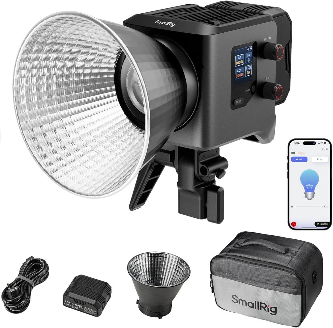 SMALLRIG RC 220D Pro 220W COB Video Light, Daylight Continuous Output Light 5600K, CRI 95+, Modular Body Design Bowens Mount Light, Support 3 Power Supply Methods, App Control for Photography
