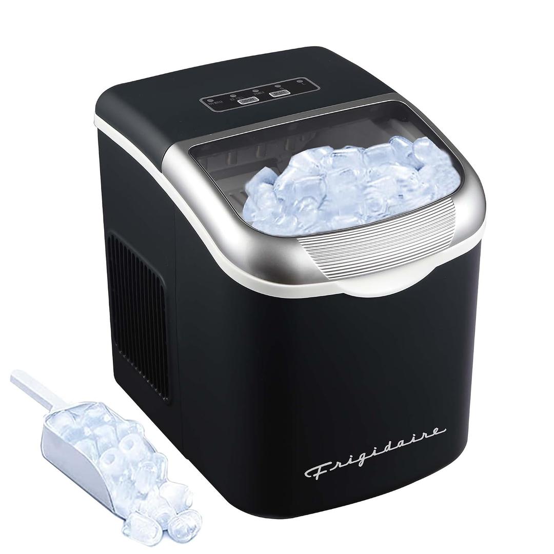 FRIGIDAIRE Retro Compact Ice Maker Machine, Bullet Ice, 26 lb per Day (Black)
