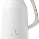 IDEUS Thermal Coffee Carafe 68oz (2,000ml), Stainless Steel Double Wall Insulated Vacuum Flask, Water Jug Coffee Server and Beverage Dispenser, Heat and Cold Retention (White-Gold, 68oz (2,000ml))