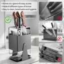 Universal Knife Block Holder - Stainless Steel Knife Holder without Knives for Kitchen Countertop Kitchen, Knife Organizer Holds 8 Knives and 1 Sharpening Steel for Large, Heavy Kitchen Knives (Grey) (Gray)