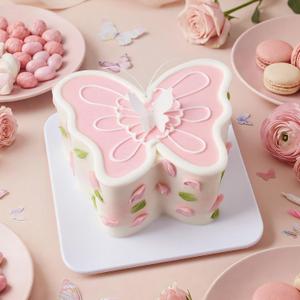 Remerry 6 Inch Bow Fake Cake Coquettish Birthday Fake Cake Decor Wedding Dessert Props Artificial Heart Dessert for Props Women Birthday Gift(Pink,Butterfly)