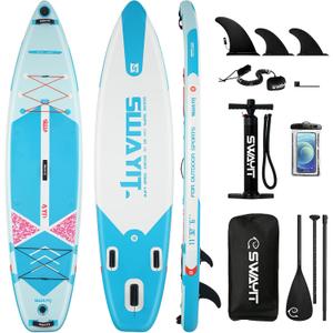 Inflatable Stand Up Paddle Board  Durable SUP for Adults & Youth,33" Wide Blow Up Paddle Board with Paddle, Pump, Backpack,Leash  All Around Stable for All Skill Levels, Carries up to 450 lbs (Geometry Blue)
