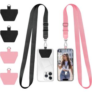 Doormoon Phone Lanyard, Universal Adjustable Neck Strap for Phone Case Keys ID Badges Cell Phone Lanyard Compatible with iPhone, Samsung, Most Smartphones, 2 Pack, Black Pink