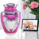 M MEILINXU Urn for Ashes for Woman & Male, Cremation Urns for Human Ashes Adult Female & Man, Burial Urns, Decorative Urns for Funeral, Silver Angel Wings and Heart-Shaped, Pink Urn for Woman -Large