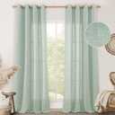LAMIT Living Room Linen Curtains - 95 Inch, Bronze Grommet, Textured Sheer, Light Filtering, Burlap, Farmhouse Style, 2 Panels, 52 x 95 Inch, Light Sage