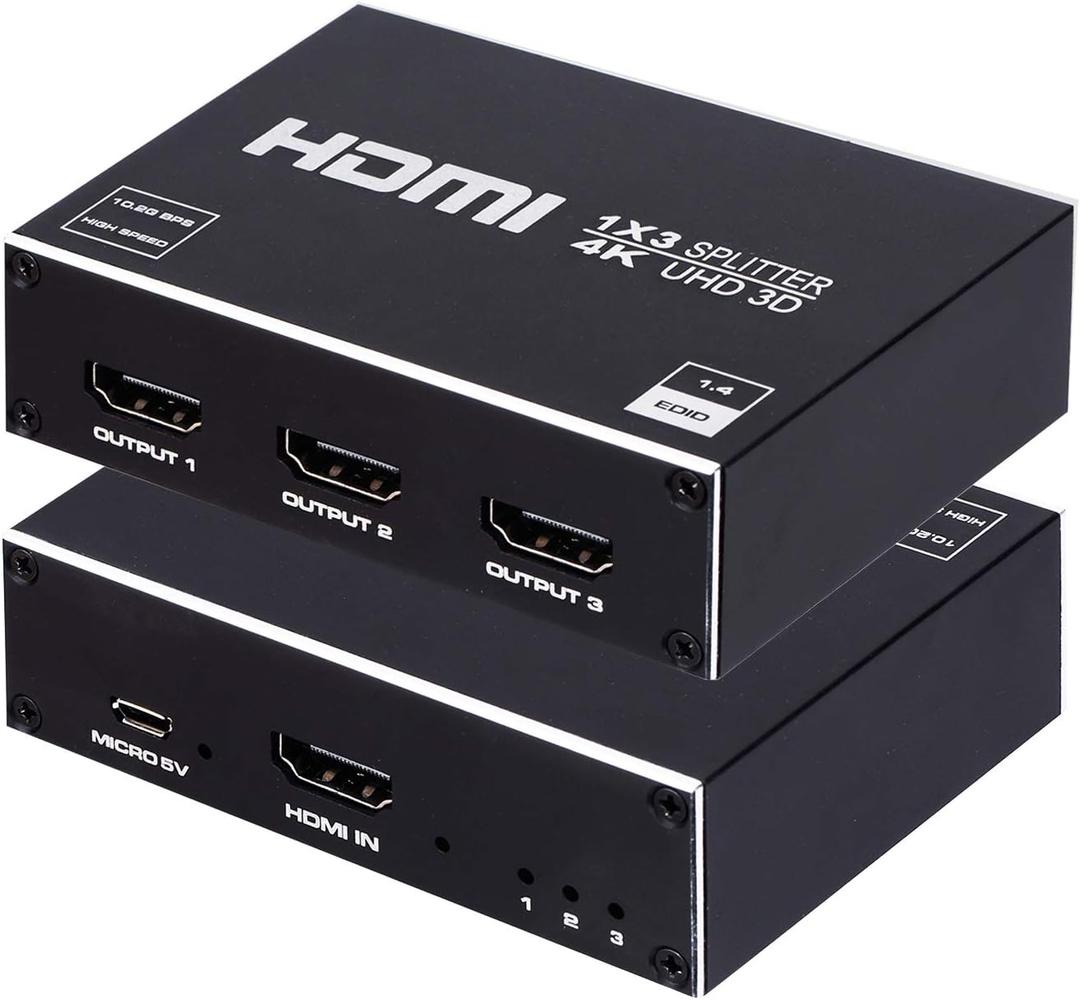 1x3 HDMI Splitter, 1 in 3 Out HDMI Splitter Audio Video Distributor Box Support 3D & 4K x 2K Compatible for HDTV, STB, DVD, PS3, Projector Etc.