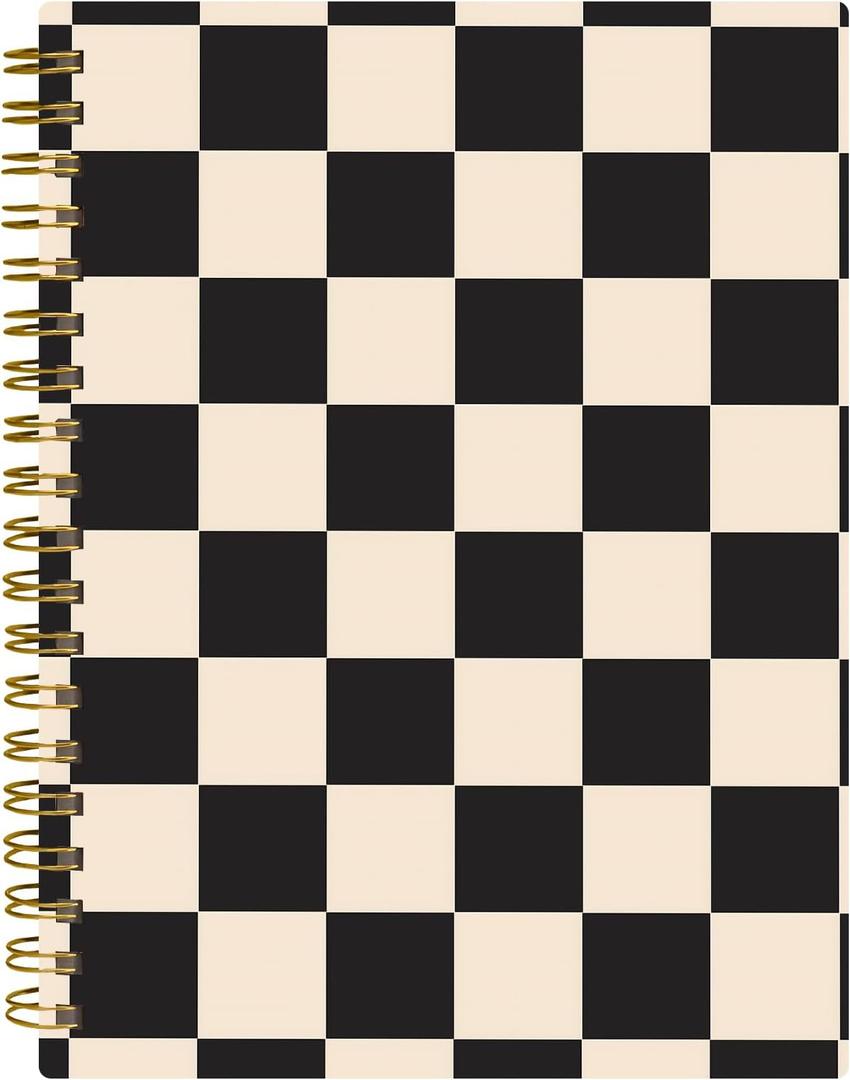 Spiral Journal Notebook,A5 Hardcover Lined Journals for Women 6 x 8.3 in,60 Sheets 120 Pages Thick Paper,Cute College Ruled Writing Notebook for Office Work School(Black Beige Plaid)