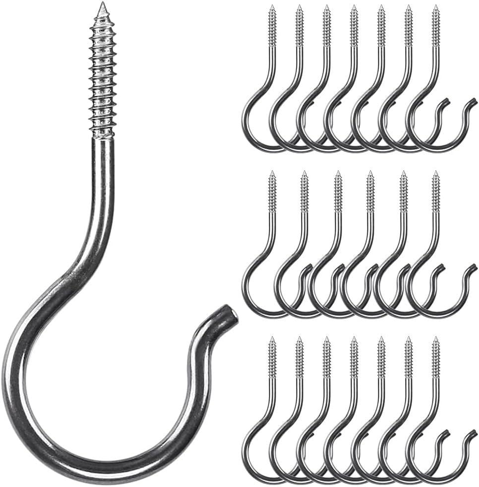 SELEWARE 20 Pcs Stainless Steel Screw Hooks, 2.6 Inch Ceiling Hooks, Heavy Duty Indoor & Outdoor Hanging Hooks for Plants, Kitchens, Cups, Lights