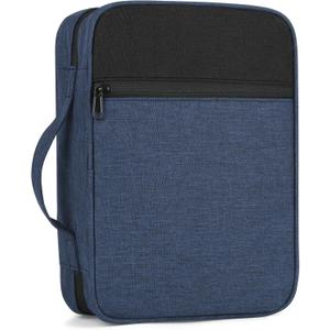 Bible Cover with Durable Handle, Carrying Book Case Church Bag Bible, Protective with Zippered Pocket, Bible Study Accessories Supplies, Book Protector for Book Lovers, BlueBlack