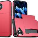 Compatible with iPhone 17 Case with Card Holder, for iPhone 17 Phone Case Shockproof Heavy Duty Protective Cover (Red)