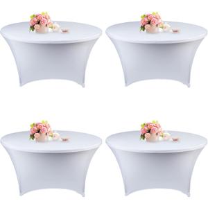 4 Pack 6FT Round Spandex Tablecloth 72 Inch White Stretchable Table Cover Washable and Wrinkle Resistant Table Cloth, Fitted Round Table for Wedding, Banquet, Birthday, Party, Restaurant (White)