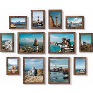 Vittanly 12 Pack Picture Frames Collage Wall Decor for Mounting or Tabletop Display, Gallery Wall Frame Set for Family, Multi Sizes Including 4pcs 8x10, 4pcs 5x7, 4pcs 4x6, Brown
