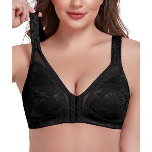 Front Closure Bras for Women Back Support Posture Comfort Wirefree Non Padded Plus Size Full Coverage, 42C