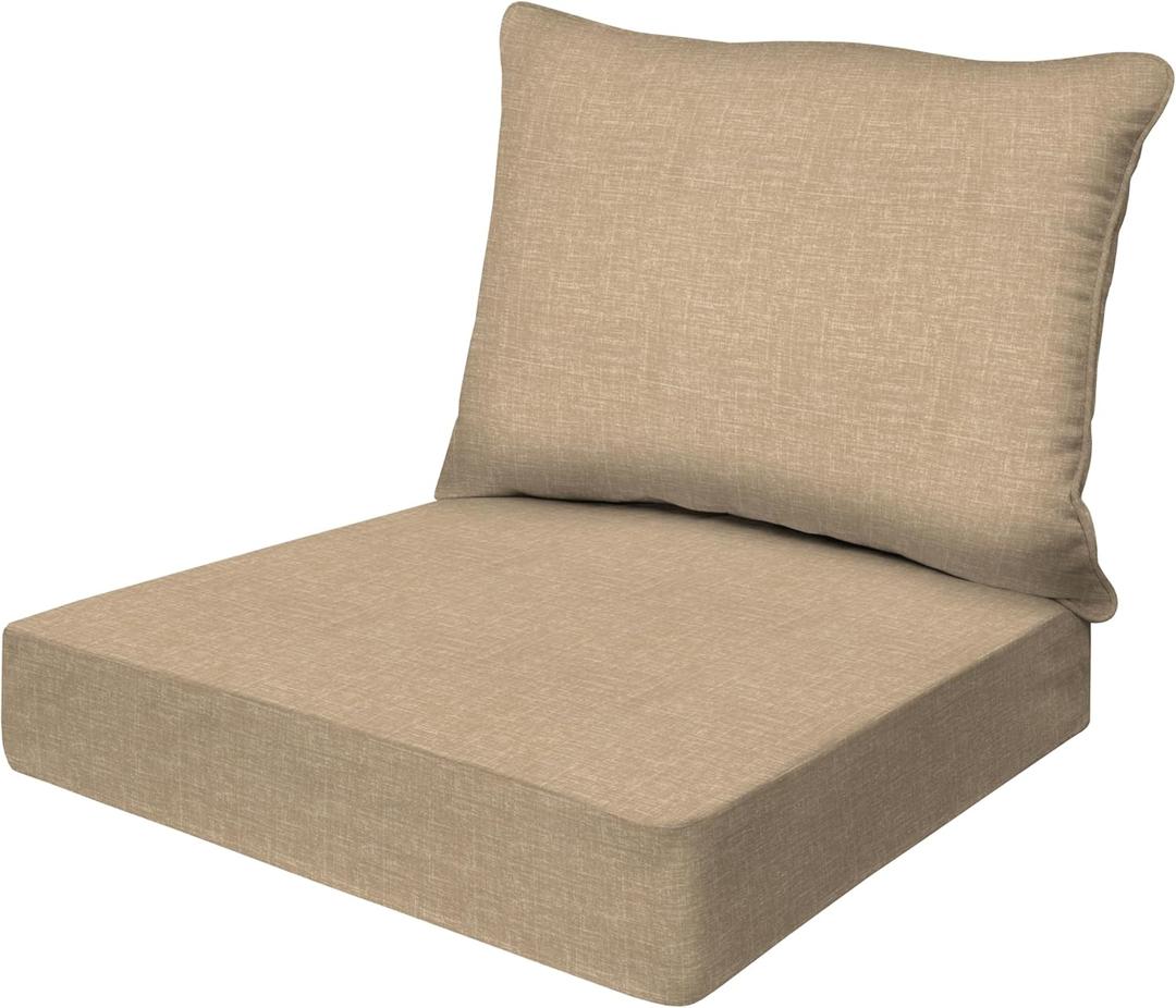 Honeycomb Outdoor Essentials Deep Seat, 24 x 24, Hampton Texture Neutral Chair Cushion for Patio Furniture