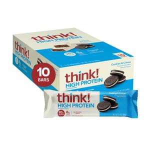 think! Protein Bars, High Protein Snacks, Gluten Free, Kosher Friendly, Cookies and Crme, Nutrition Bars, 2.1 Oz per Bar, 10 Count (Packaging May Vary) (EXP 02/07/27)