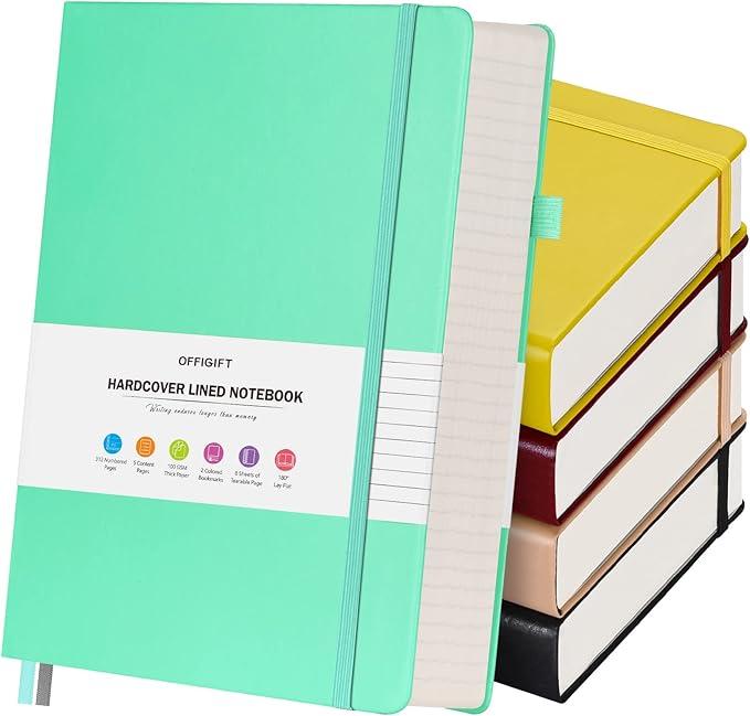OFFIGIFT 5 Pack College Ruled Notebook, 312 Numbered Pages Thick Notebooks Bulk, 100gsm No Bleed Paper Hardcover Leather Journal, Lined Journal Notebook Set for Women Men School Office, A5, Multicolor