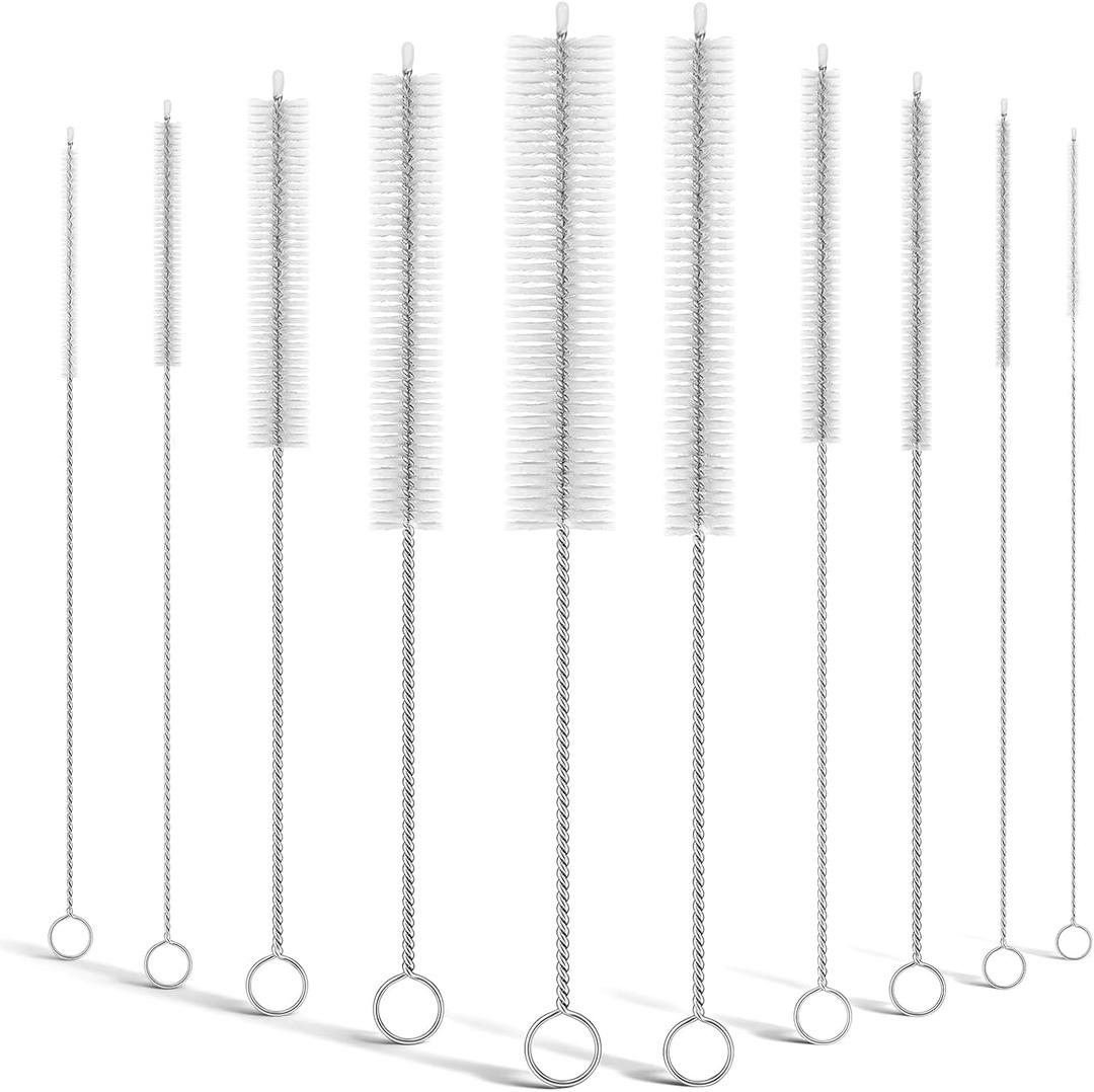 10-Packs Premium Straw Cleaner Brush in Mixed Sizes, 8IN Long Reusable Stainless Steel Cleaning Brushes Set with Soft Sturdy Nylon Bristles for Metal Straws, Sippy Cups, Tumblers & Bottles