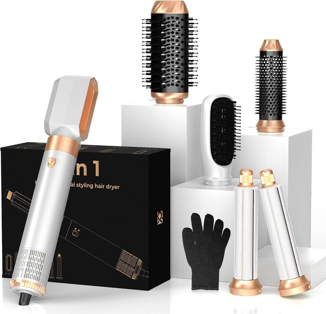 6 in ONE Hair Dryer Brush, Blow Dryer Curling Wand Hair Styling Tools Set, Ionic Hot Air Massage Oval Blowout Hair Dryer, Left & Right Hair Styler