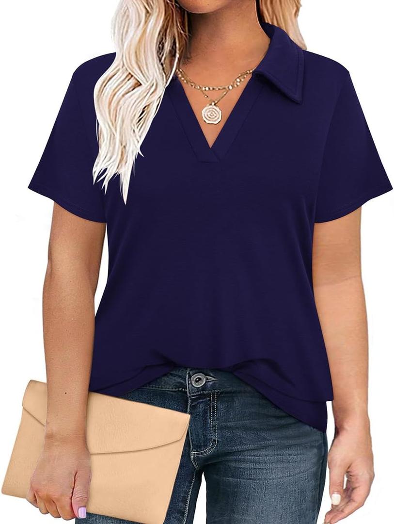 RITERA Plus Size Tops for Womens Polo Shirt Zipper Tshirt Office Business V Neck Tunic Work Blouses Dressy Collared Clothes, 3XL
