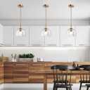 Modern Pendant Light Kitchen Island, Nordic Boho Dome Chandelier, 7.86" Bell Lamp Shape Hanging Ceiling Lighting Fixture with Clear Striped Glass Lampshade Dining Room, 20cm