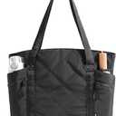 BAGSMART Crush Tote Bag for Women, 20L Puffer Work Tote with Zipper, Travel Essentials Quilted Nurse Hospital Bag, Black