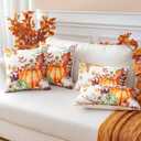 6 x Artscope Fall Decorative Throw Pillow Covers 20x20 Inch Set of 2, Watercolor Pumpkin Fallen Leaves Outdoor Farmhouse Pillow Cases for Home Sofa Couch-Orange