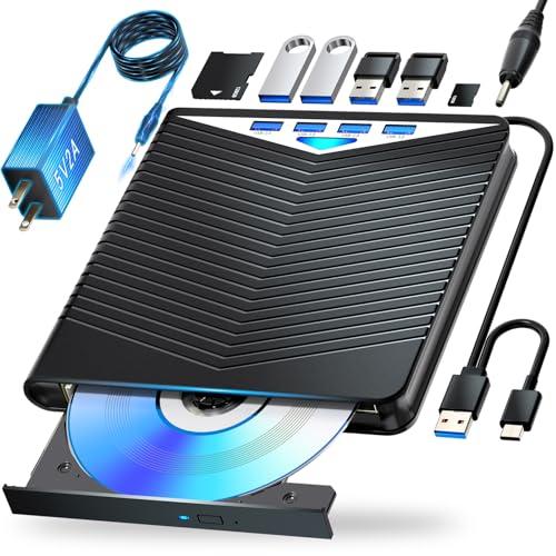 Dainty External Blu-ray Drive Support for Blu-ray DVD/CD Player/Read/Write, USB 3.0 &/Type-C, Support for Blu-ray/DVD/CD, BD Drive, Windows 7-11 & Mac, PC-Compatible, M-DISC(Black)