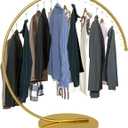 Heavy Duty Portable Clothing Rack, Commercial Grade Metal Garment Rack with Stable Base for Hanging Clothes, C-Style Round Rack for Retail Boutiques and Clothing Displays (Gold, 150CM)