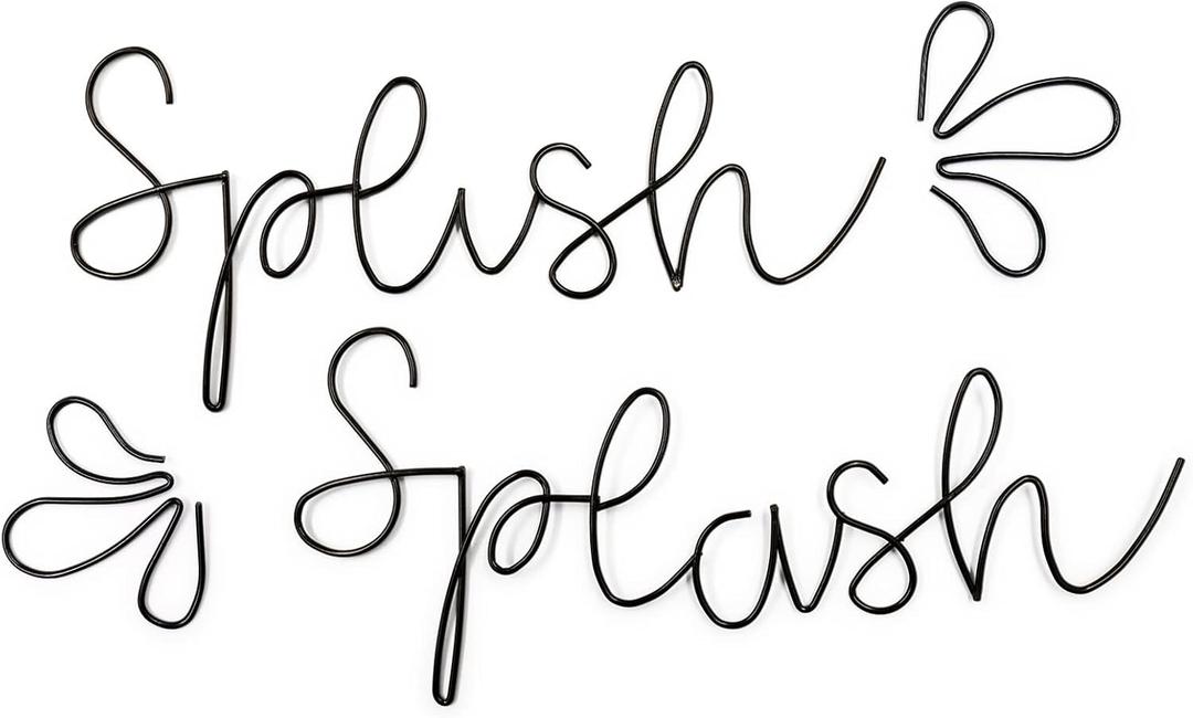 Qmetalart Splish Splash Bathroom Decor Wall Art Black Metal Wire Words Funny Signs Housewarming Wedding Gift Ideas